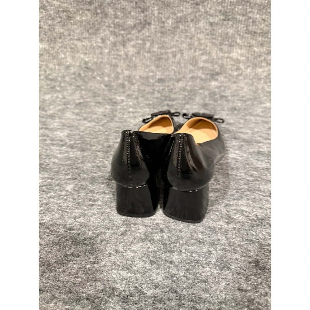 Adrienne Vittadini Sweenor Black Patent Bow Block Heel Pumps Womens 9M